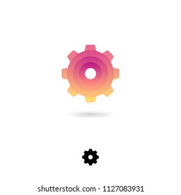 Setting, UI icon. Setting, gear emblem. Cogwheel pictogram. System, preferences symbol with shadow on a white background. Web icon.
