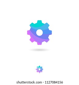 Setting, UI icon. Setting, gear emblem. Cogwheel pictogram. System, preferences symbol with shadow on a white background. Web icon.