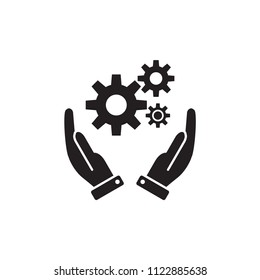 Setting vector icon, hand and gear illustration.