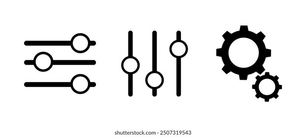 Setting Vector Icon set, EQ, Controll panel symbol in Modern Minimal style, Black Isolate Graphic elements, Mobile phone, App and Website illustration, Vector stock