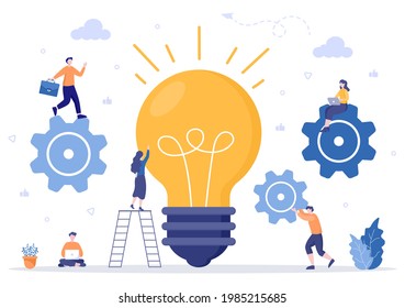 Setting Vector Illustration To Teamwork On Finding New Ideas, Launch A Mechanism, Search For Solutions Concept Design