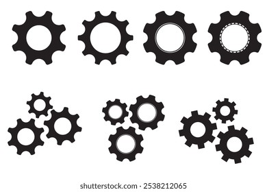 Setting, wheel or gear wheel icon set in black color. Cog settings sign and symbol. Cogwheel Isolated on white background. Vector illustration.
