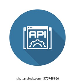 Settings API Icon. Business and Marketing. Isolated Illustration. Web Pages with text API and Gear in front.