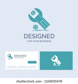 settings, App, installation, maintenance, service Business Logo Glyph Icon Symbol for your business. Turquoise Business Cards with Brand logo template.