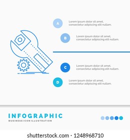 settings, App, installation, maintenance, service Infographics Template for Website and Presentation. Line Blue icon infographic style vector illustration