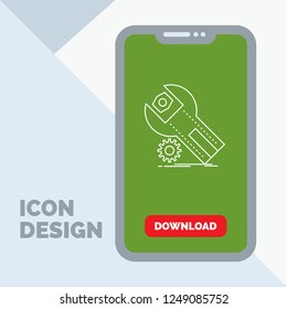settings, App, installation, maintenance, service Line Icon in Mobile for Download Page