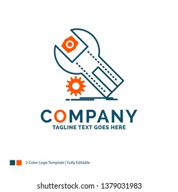 settings, App, installation, maintenance, service Logo Design. Blue and Orange Brand Name Design. Place for Tagline. Business Logo template.