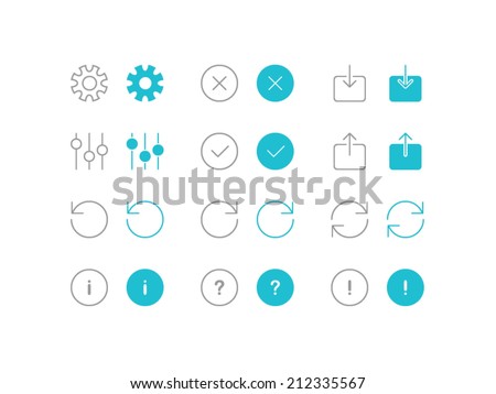 Settings and arrows icons set in flat and line style