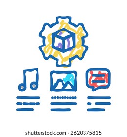 configurações de áudio, imagem e teste ugc ícone doodle sketch vetor. configurações de áudio, imagem e teste ugc sinal. ilustração símbolo isolado