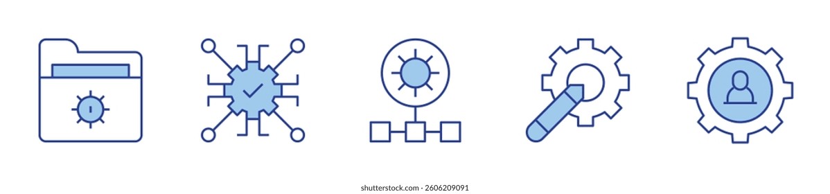 settings, automation, network, user. Settings Icon vector illustration. Line Duotone style. Editable stroke.