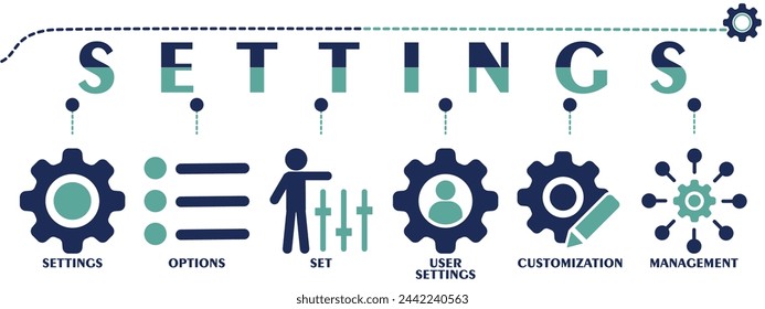 Settings banner web solid icons. Vector illustration concept including icon as settings, options, set, user settings, customization and management