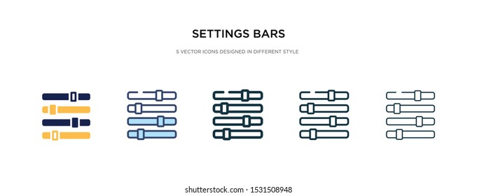 settings bars icon in different style vector illustration. two colored and black settings bars vector icons designed in filled, outline, line and stroke style can be used for web, mobile, ui