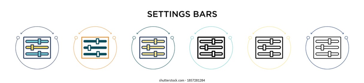 Settings bars icon in filled, thin line, outline and stroke style. Vector illustration of two colored and black settings bars vector icons designs can be used for mobile, ui, web