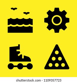 settings, billiard, roller skate and sea vector icon set. Sample icons set for web and graphic design