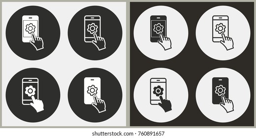 Settings - black and white vector icons. Round buttons.