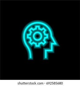 Settings blue glowing neon ui ux icon. Glowing sign logo vector