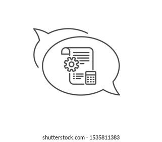 Settings blueprint line icon. Chat bubble design. Engineering cogwheel tool sign. Cog gear symbol. Outline concept. Thin line settings blueprint icon. Vector