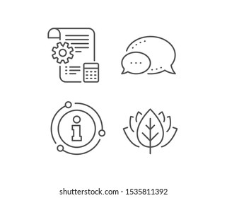 Settings blueprint line icon. Chat bubble, info sign elements. Engineering cogwheel tool sign. Cog gear symbol. Linear settings blueprint outline icon. Information bubble. Vector