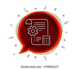 Settings blueprint line icon. Chat bubble with shadow. Engineering cogwheel tool sign. Cog gear symbol. Thin line settings blueprint icon. Vector