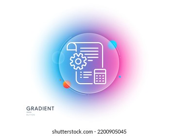 Settings blueprint line icon. Gradient blur button with glassmorphism. Engineering cogwheel tool sign. Cog gear symbol. Transparent glass design. Settings blueprint line icon. Vector