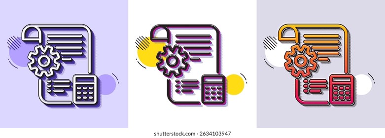 Settings blueprint line icon. Halftone dotted pattern. Gradient icon with grain shadow. Engineering cogwheel tool sign. Cog gear symbol. Line settings blueprint icon. Various designs. Vector
