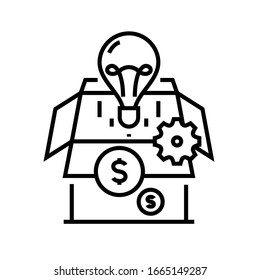 Settings box line icon, concept sign, outline vector illustration, linear symbol.