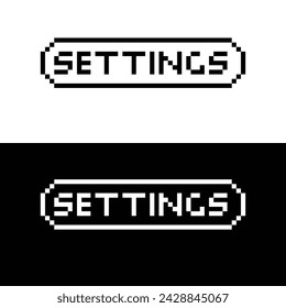 settings button 8 bit text settings 
 Pixel art 8-bit for game 