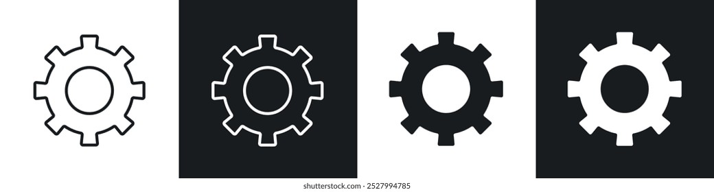 Ícone do botão Configurações ícone de vetor definir estilo preto preenchido e contornado.