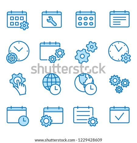 Settings calendar flat line icons set. Editable Stroke. Change to any size and any colour.