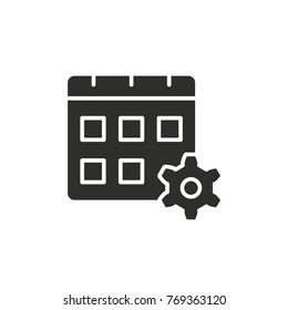 Settings calendar vector icon. Black illustration isolated on white background for graphic and web design.