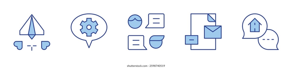 settings, chat box, branding, chat, paper plane. Messaging Icon vector illustration. Line Duotone style. Editable stroke.