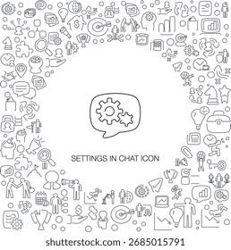 Configuraciones en Chat Icon, estilo de línea con fondo de mosaico, ideal para el Web y el uso de fondo.