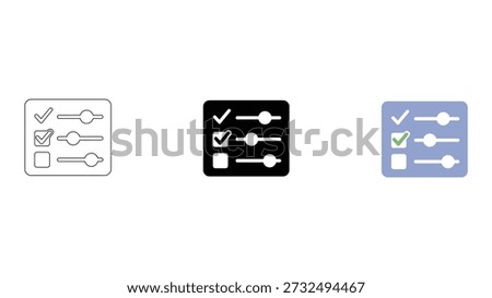 A settings checklist icon set representing configuration and system preferences on a white background