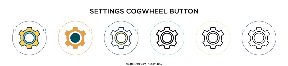 Settings cogwheel button icon in filled, thin line, outline and stroke style. Vector illustration of two colored and black settings cogwheel button vector icons designs can be used for mobile, ui,