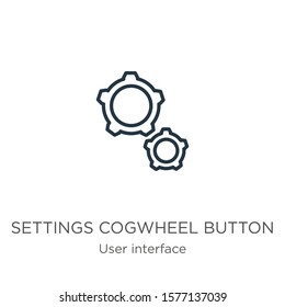 Settings cogwheel button icon. Thin linear settings cogwheel button outline icon isolated on white background from user interface collection. Line vector sign, symbol for web and mobile