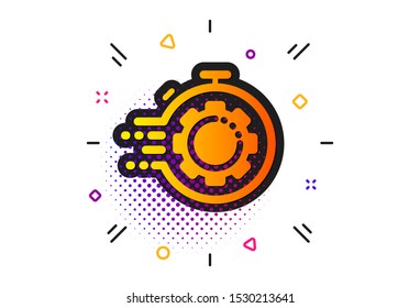 Settings cogwheel sign. Halftone circles pattern. Seo timer icon. Traffic management symbol. Classic flat seo timer icon. Vector