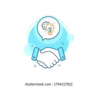 Settings cogwheel sign. Handshake deal complex icon. Idea gear line icon. Working process symbol. Agreement shaking hands banner. Idea gear sign. Vector