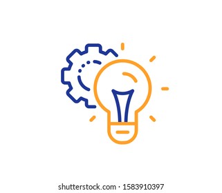 Settings cogwheel sign. Idea gear line icon. Working process symbol. Colorful outline concept. Blue and orange thin line idea gear icon. Vector