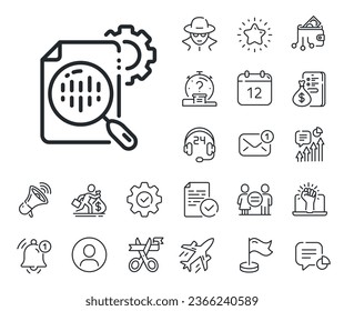 Settings cogwheel sign. Salaryman, gender equality and alert bell outline icons. Seo stats line icon. Traffic management symbol. Seo stats line sign. Spy or profile placeholder icon. Vector
