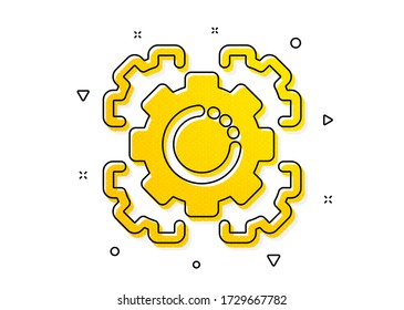 Settings cogwheel sign. Seo gears icon. Traffic management symbol. Yellow circles pattern. Classic seo gear icon. Geometric elements. Vector