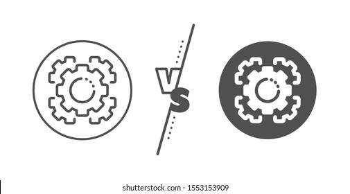 Settings cogwheel sign. Versus concept. Seo gears line icon. Traffic management symbol. Line vs classic seo gear icon. Vector