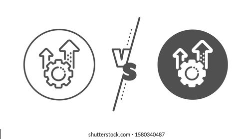 Settings cogwheel sign. Versus concept. Seo gear line icon. Traffic management symbol. Line vs classic seo gear icon. Vector