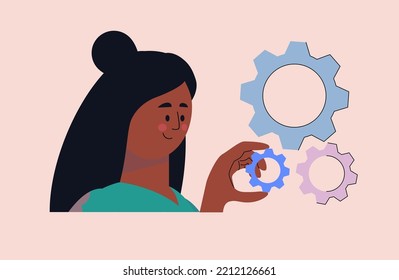Concepto de configuración. Carácter con engranajes. Ilustración vectorial en un estilo plano