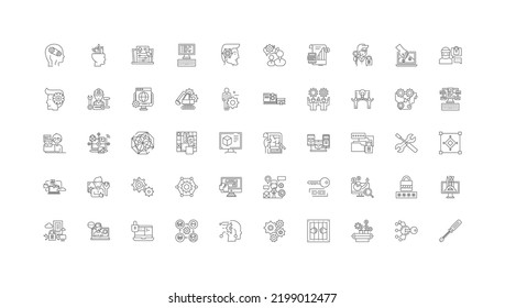 Settings concept illustration, linear icons, line signs set, vector collection