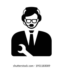 Preferencias, Configuración, icono de asistencia al cliente. Vector negro aislado en un fondo blanco.