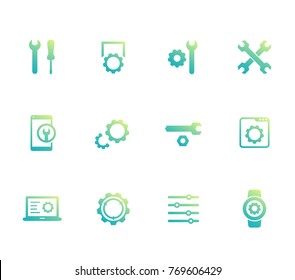 settings, configuration, development, engineering, service icons set