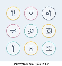 settings, configuration, development round stylish icons set, vector illustration