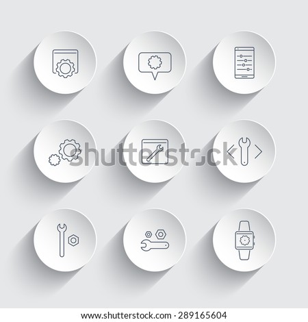 settings, configuration, preferences line icons in round 3d shapes, vector illustration, eps10, easy to edit
