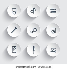 settings, configuration, preferences, service icons on circles vector illustration, eps10, easy to edit