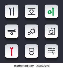 settings, configuration, preferences silver rounded square icons vector illustration, eps10